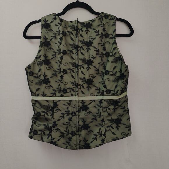 VTG Alfred Angelo Formal Top Green Sage and Black Floral Lace Overlay M? - Picture 2 of 8